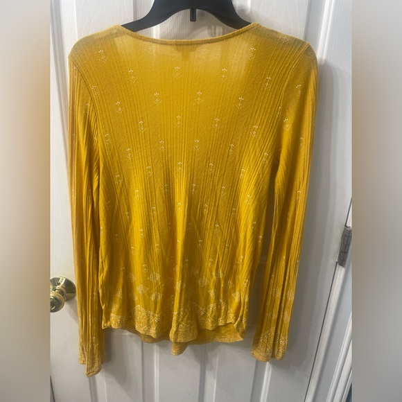 Lucky Brand Yellow Floral Print Vneck Boho Tassel Top Size Small - Picture 7 of 7